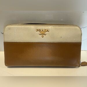 Used Prada Saffiano Leather Zip-Around Long Color Block Wallet